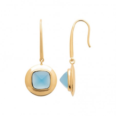 Boucles d'oreilles pierre naturelle Agate bleue Plaqué or 750 3 microns