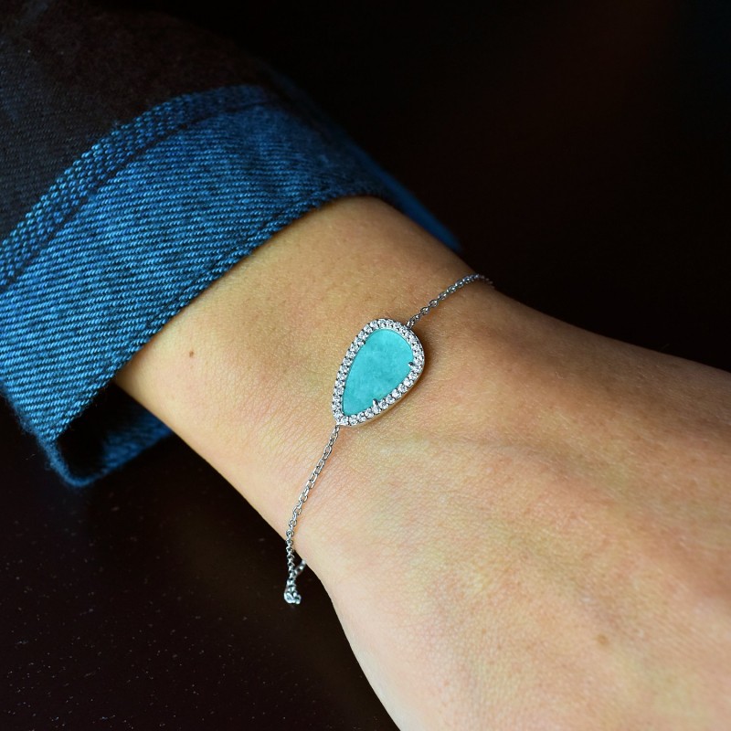 Bracelet pierre naturelle Amazonite et oxydes de zirconium Argent 925 Rhodié
