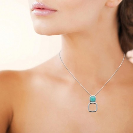 Collier pierre naturelle Amazonite forme carré Argent 925 Rhodié