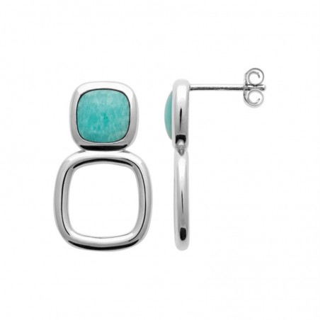 Boucles d'oreilles pierre naturelle Amazonite forme carré Argent 925 Rhodié