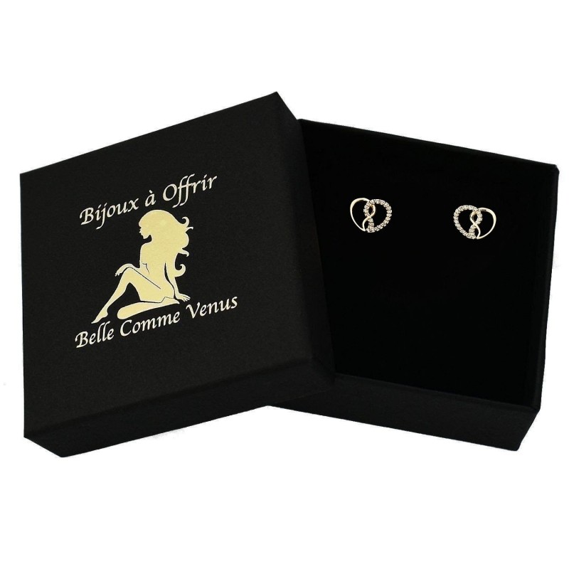 Boucles d'oreilles coeur d'infini serti d'oxydes de zirconium Plaqué OR 750 3 microns