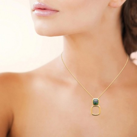 Collier pierre naturelle Rubis zoïsite forme carré Plaqué OR 750 3 microns