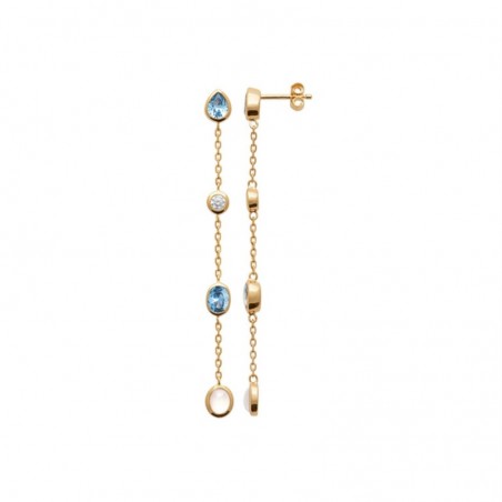 Boucles d'oreilles oxydes de zirconium et pierres de lune Plaqué or 750 3 microns