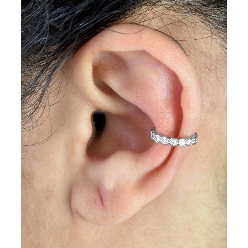 Clip d'oreille earcuff fil serti d'oxydes de zirconium Argent 925 Rhodié