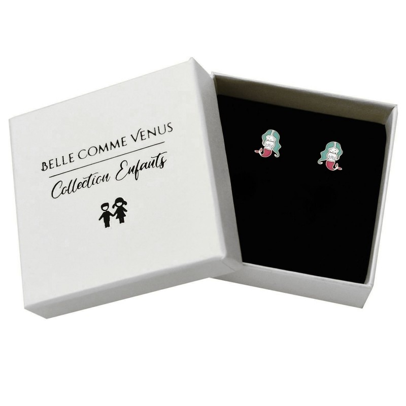 Boucles d'oreilles sirène émail coloré Argent 925 Rhodié