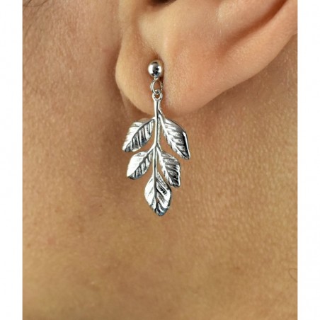 Boucles d'oreilles feuille Pendante élégance naturelle et raffinée Argent 925 Rhodié