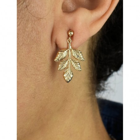 Boucles d'oreilles feuille Pendante élégance naturelle et raffinée Plaqué OR 750 3 microns