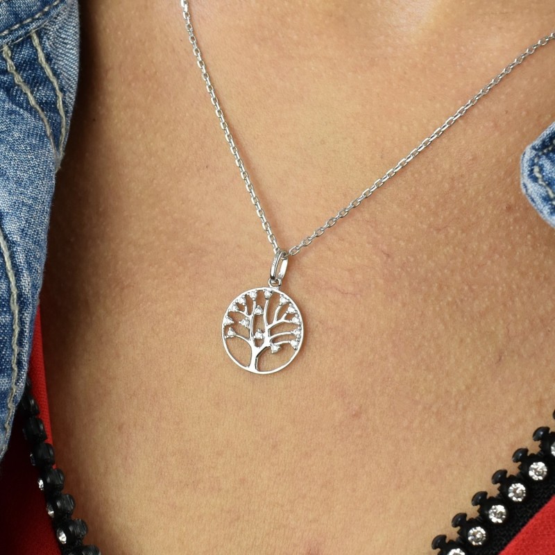 Collier arbre de vie oxydes de zirconium Argent 925 Rhodié Collier arbre de vie oxydes de zirconium Argent 925 Rhodié