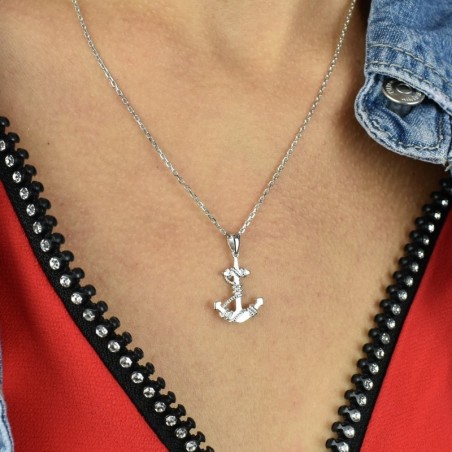 Collier ancre marine avec cordes Argent 925 Rhodié