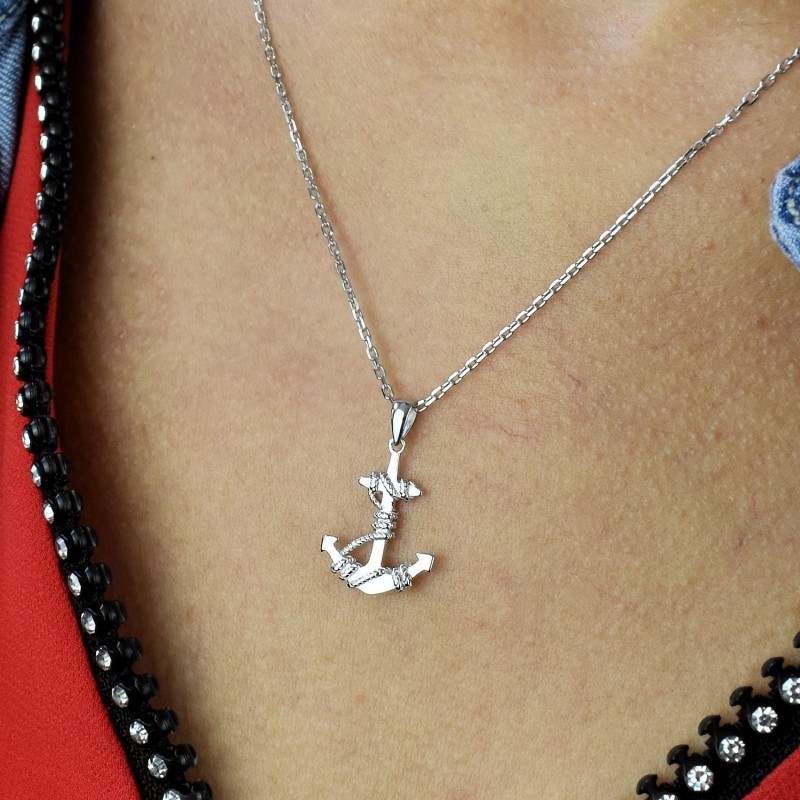 Collier ancre marine avec cordes Argent 925 Rhodié Collier ancre marine avec cordes Argent 925 Rhodié