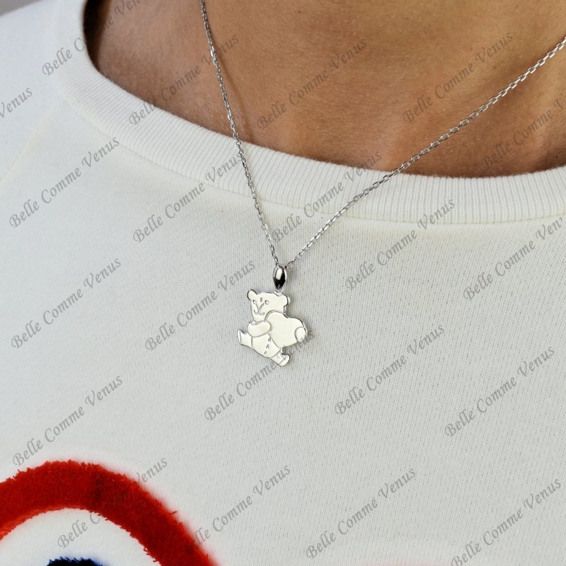 Collier nounours porte coeur d'amour Argent 925 Rhodié