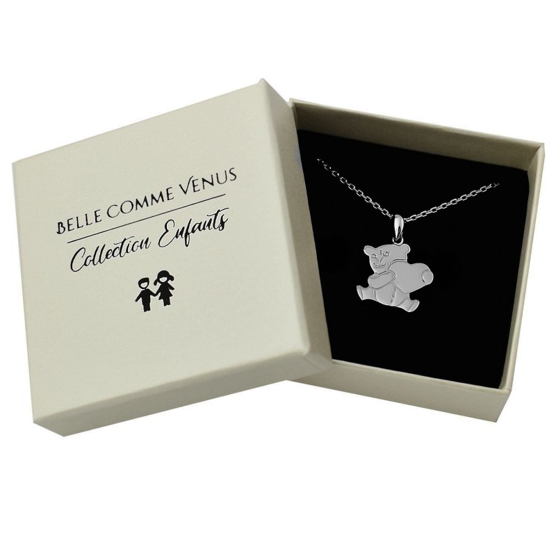 Collier nounours porte coeur d'amour Argent 925 Rhodié