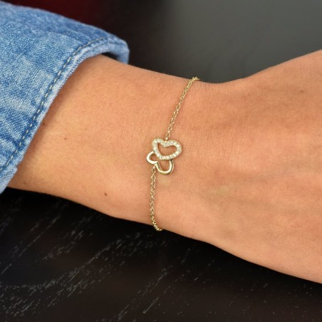 Bracelet papillon de coeurs oxyde de zirconium Plaqué OR 750 3 microns