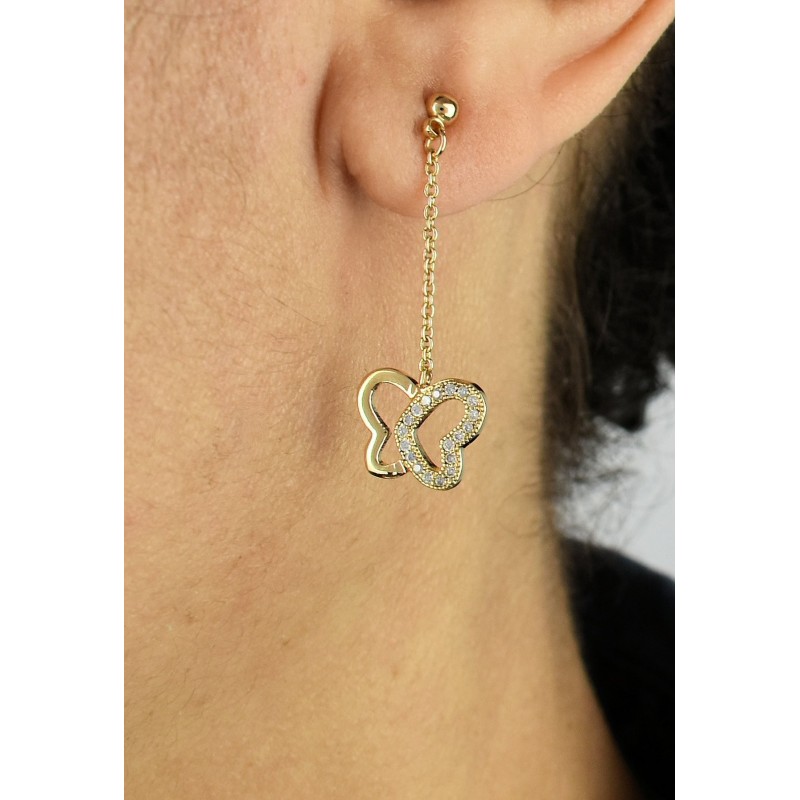 Boucles d'oreilles papillon de coeurs oxyde de zirconium Plaqué OR 750 3 microns Boucles d'oreilles papillon de coeurs oxyde de zirconium Plaqué OR 750 3 microns