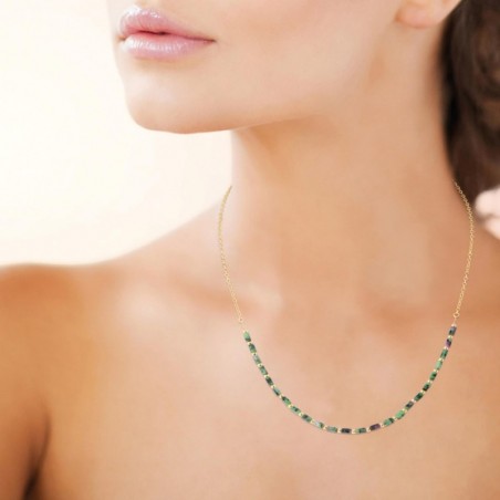 Collier pierres naturelles Rubis Zoïsites Plaqué OR 750 3 microns