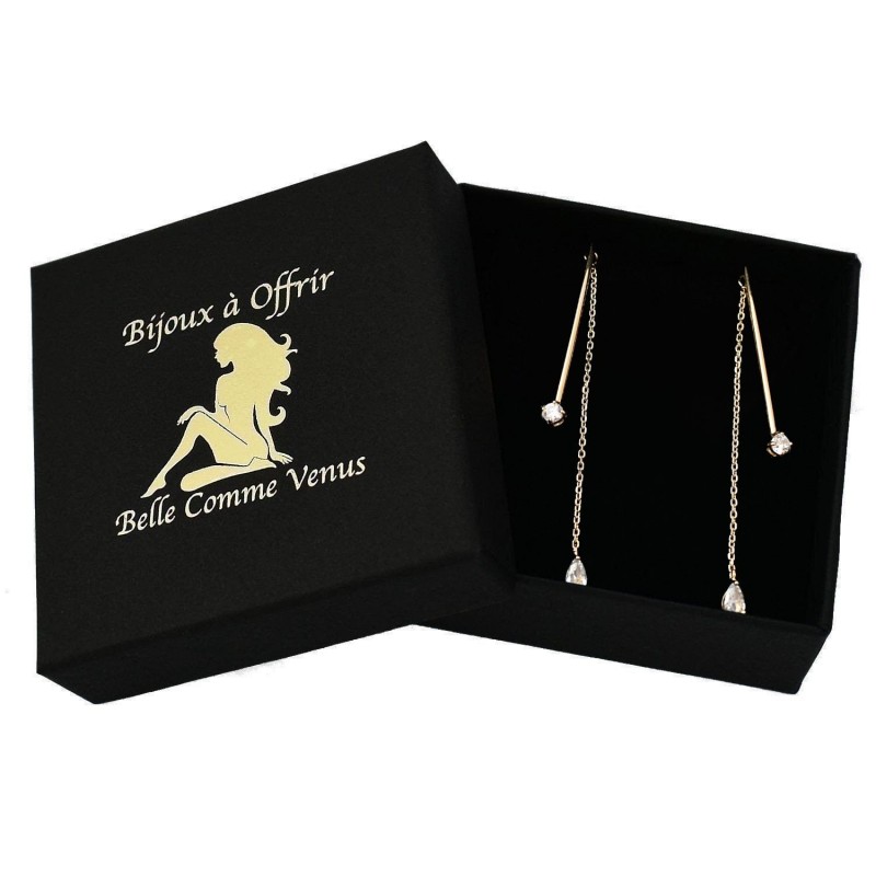 Boucles d'oreilles pendants avec oxyde de zirconium sous lobe Plaqué OR 750 3 microns Boucles d'oreilles pendants avec oxyde de zirconium sous lobe Plaqué OR 750 3 microns