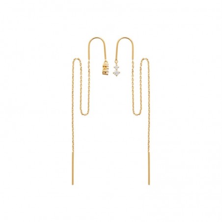 Boucles d'oreilles chaîne 2 trous 2 oxydes de zirconiums Plaqué or 750 3 microns