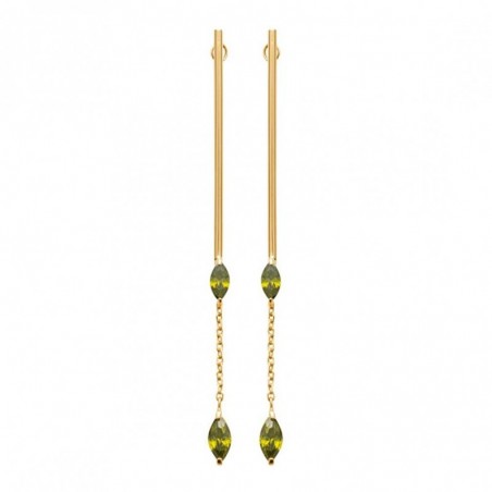 Boucles d'oreilles pendants avec oxyde de zirconium verts sous lobe Plaqué OR 750 3 microns