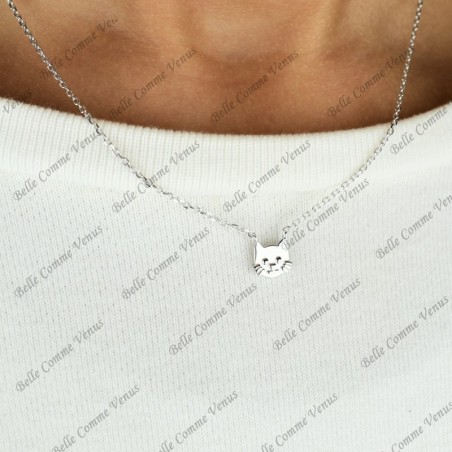 Collier tête de chat Argent 925 Rhodié