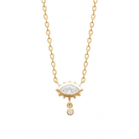 Collier oeil oxyde de zirconium avec pendant rond Plaqué OR 750 3 microns