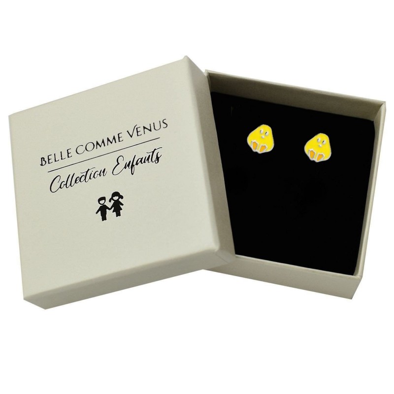 Boucles d'oreilles poussin émail coloré jaune et orange Argent 925 Rhodié