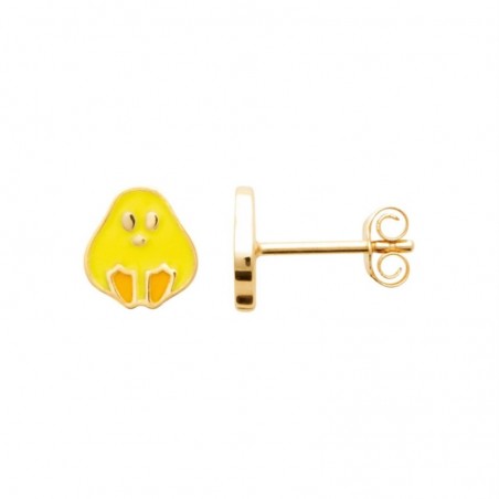 Boucles d'oreilles poussin émail coloré jaune et orange Plaqué OR 750 3 microns
