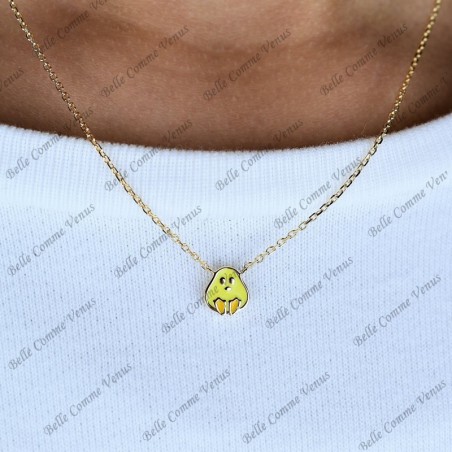 Collier poussin émail coloré jaune et orange Plaqué OR 750 3 microns