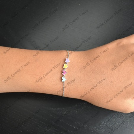 Bracelet suite de 4 coeurs émail coloré Argent 925 Rhodié