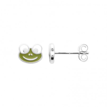 Boucles d'oreilles grenouille émail coloré vert Argent 925 Rhodié