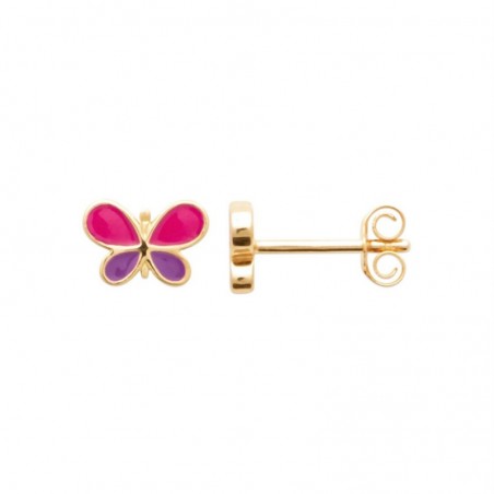 Boucles d'oreilles papillon émail coloré Plaqué OR 750 3 microns