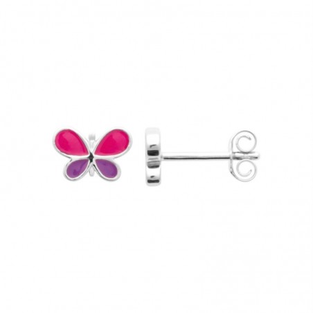 Boucles d'oreilles papillon émail coloré Argent 925 Rhodié