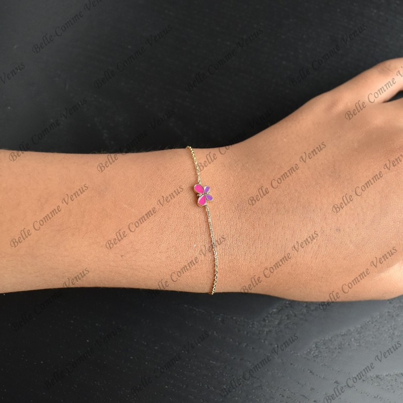 Bracelet papillon émail coloré Plaqué or 750 3 microns