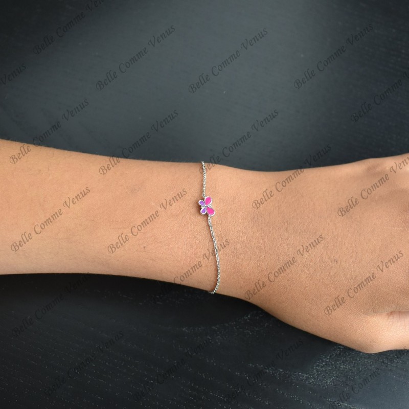 Bracelet papillon émail coloré Argent 925 Rhodié
