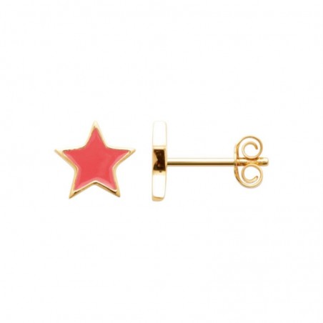 Boucles d'oreilles étoile émail coloré rose Plaqué OR 750 3 microns