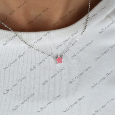 Collier étoile émail coloré rose Argent 925 Rhodié
