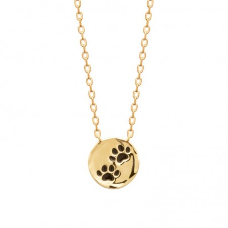 Collier patte de chien chat coussinet émail coloré noir Plaqué OR 750 3 microns