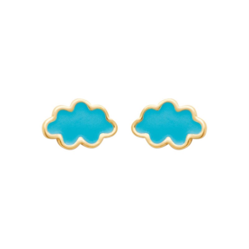 Boucles d'oreilles nuage émail coloré bleu Plaqué OR 750 3 microns