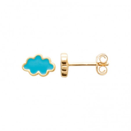 Boucles d'oreilles nuage émail coloré bleu Plaqué OR 750 3 microns