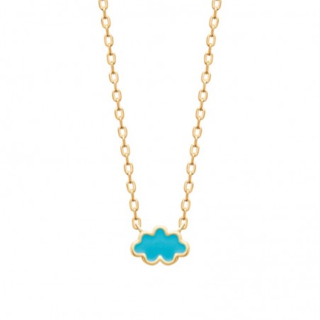 Collier nuage émail coloré bleu Plaqué OR 750 3 microns