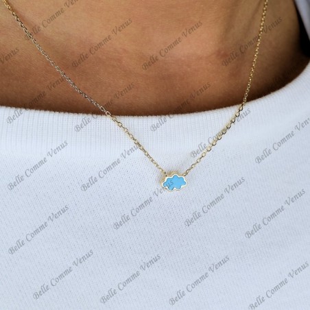 Collier nuage émail coloré bleu Plaqué OR 750 3 microns