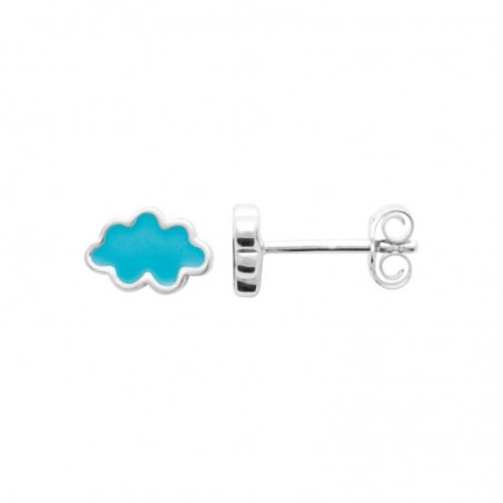 Boucles d'oreilles nuage émail coloré bleu Argent 925 Rhodié