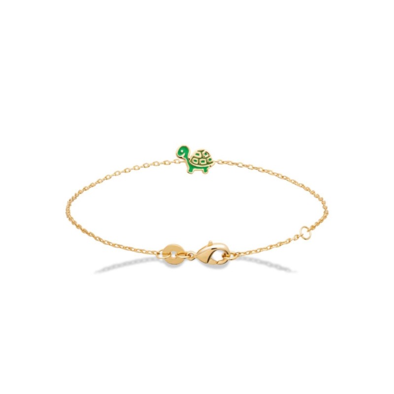 Bracelet tortue émail coloré vert Plaqué or 750 3 microns
