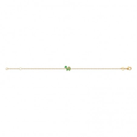 Bracelet tortue émail coloré vert Plaqué or 750 3 microns