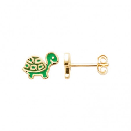 Boucles d'oreilles tortue émail coloré vert Plaqué OR 750 3 microns