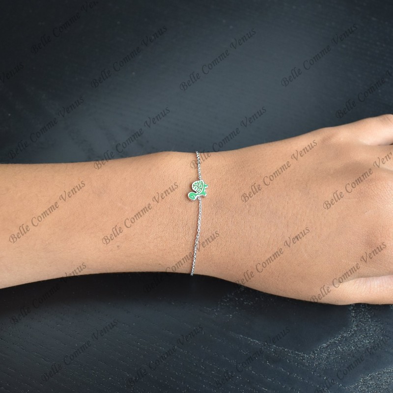 Bracelet tortue émail coloré vert Argent 925 Rhodié