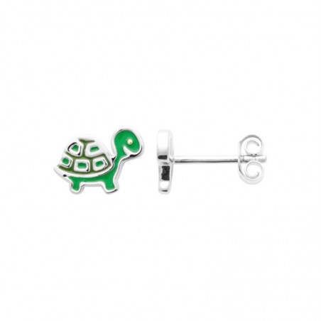 Boucles d'oreilles tortue émail coloré vert Argent 925 Rhodié