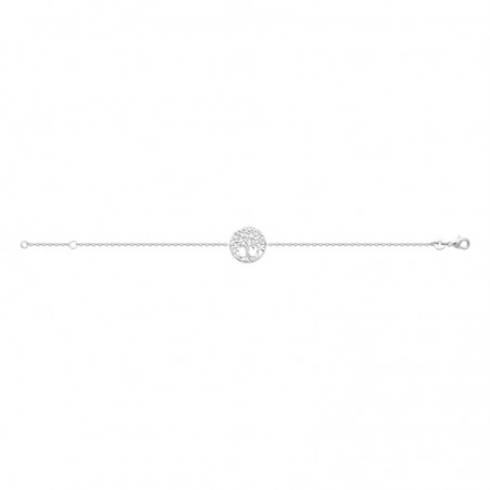 Bracelet arbre de vie à feuilles médaille ronde Argent 925 Rhodié