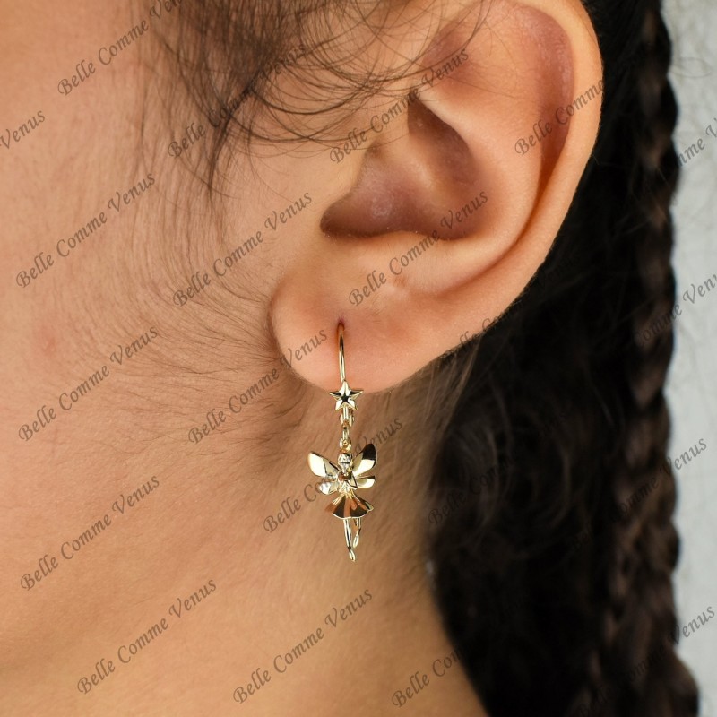 Boucles d'oreilles fée étoile dormeuses Plaqué OR 750 3 microns