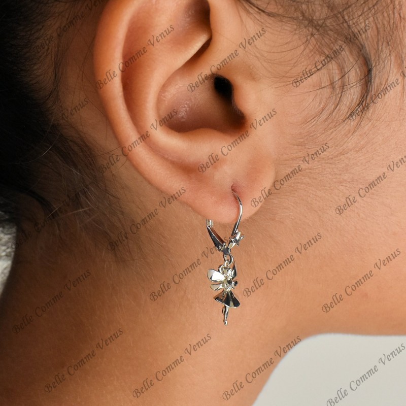 Boucles d'oreilles fée étoile dormeuses Argent 925 Rhodié