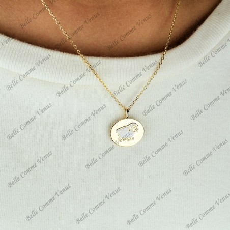 Collier mouton émail coloré blanc Plaqué OR 750 3 microns